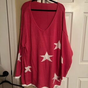 SHEIN Pink V-Neck Sweater with Star Design